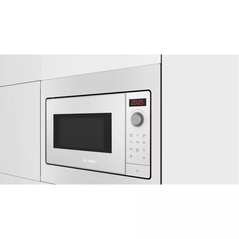 Wbudowana kuchenka mikrofalowa Bosch BFL523MW3, 800 W, 20 l, biała, sterowanie dotykowe i pokrętłem