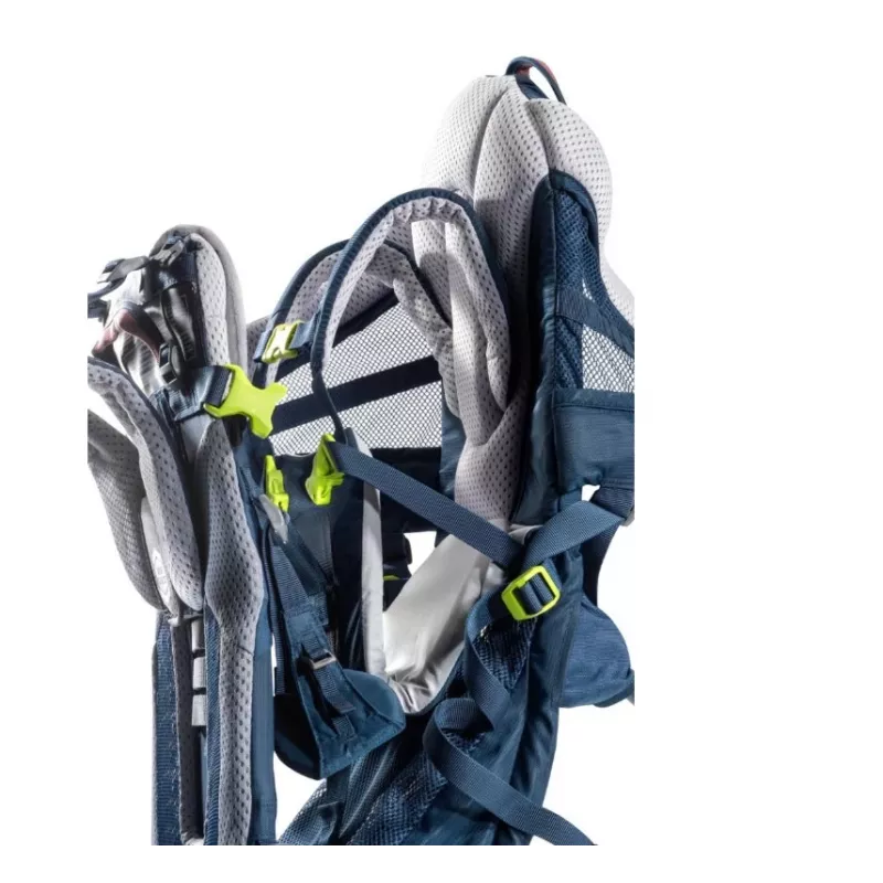 Plecak do noszenia dziecka DEUTER Kid Comfort Active — niebieski, poliamid, do 22 kg, daszek przeciwsłoneczny, podnóżek, VariQuick, Lite Air