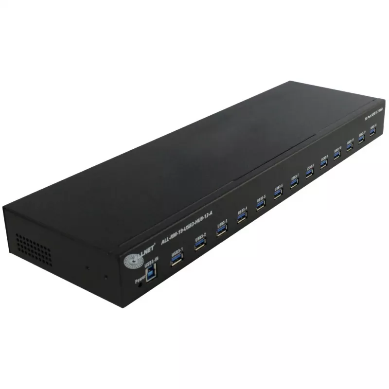 Koncentrator USB ALLNET ALL-RM-19-USB3-HUB-13-A — 13-portowy koncentrator USB 3.0 do montażu w szafie rack, 48,30 cm