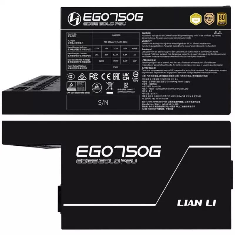 Zasilacz LIAN LI EDGE GOLD 750 — 750 W, 80 PLUS Gold, aktywny PFC
