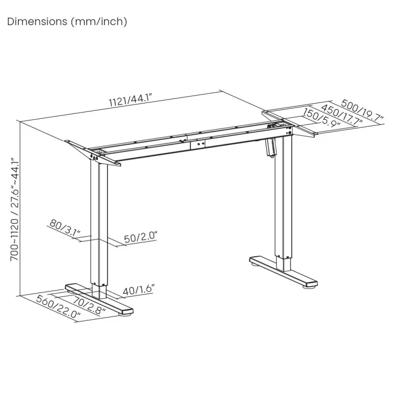 Biurko elektryczne z regulacją wysokości Ergo Office, maks. wysokość 1160 mm, maks. - 80 kg, bez blatu sit-stand, czarne, ER-400 B