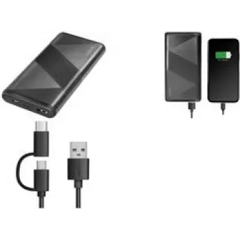 Logilink - Powerbank - kabel 2 w 1 - 10000 mAh - 18 W - 3 A - PD 2.0, QC 3.0 - 2 porty wyjściowe (USB Type A, 24-pin USB-C) - kabel: USB Type A / USB-C - Czarny (PA0275)