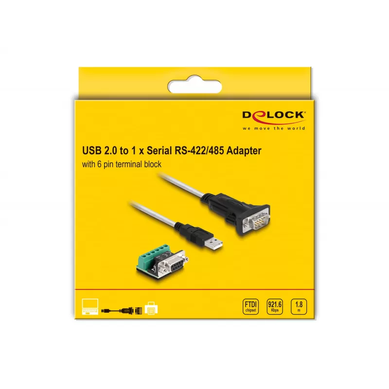 DeLOCK 63465 Kabel szeregowy Czarny Przezroczysty 1.8m USB Typ-A DB-9