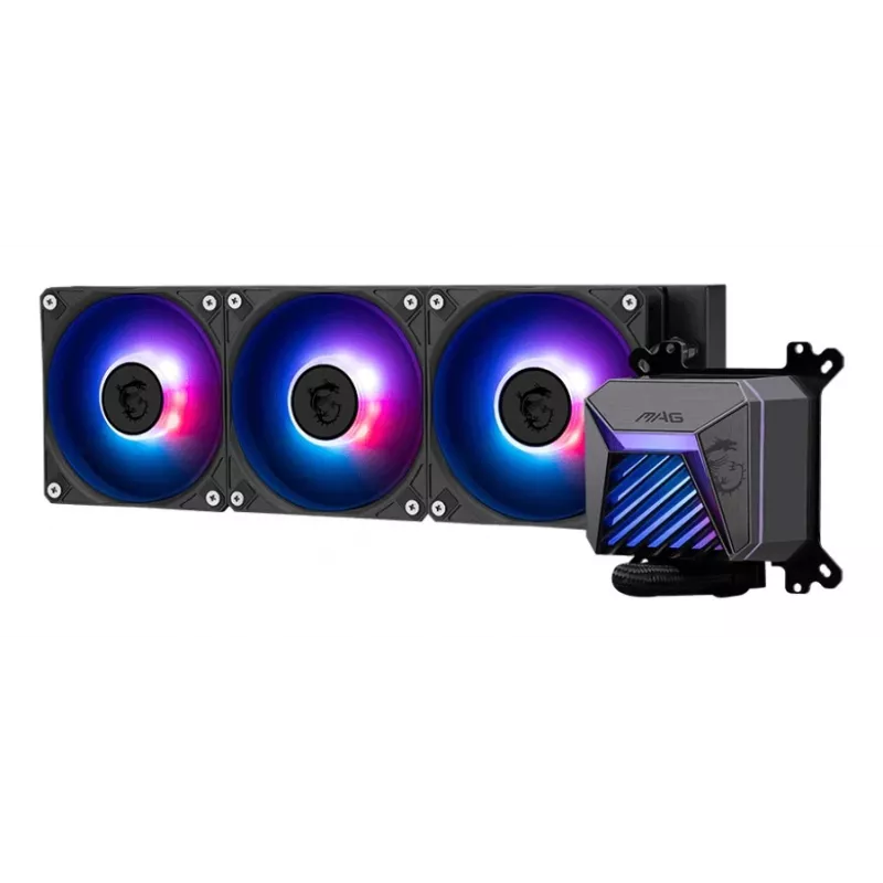 Zestaw chłodzenia cieczą All-in-one MSI MAG Coreliquid A15 360 — 3x wentylatory 120 mm, radiator 394 x 120 x 27 mm, pompa 5V, RGB, obsługuje LGA 1851