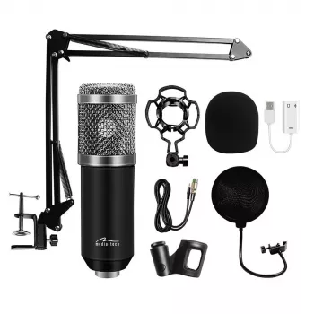 Mikrofon PC MEDIA-TECH MT397S — przewodowy, wejście XLR, 20–20000 Hz, 150 Ω, -32 dB, kabel 2,4 m, podstawka biurkowa, czarny