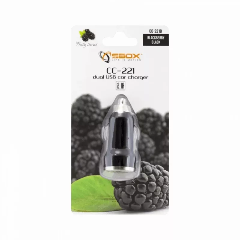 Sbox CC-221B Dwupodwójna ładowarka samochodowa USB CC-221B Czarnyberry czarny