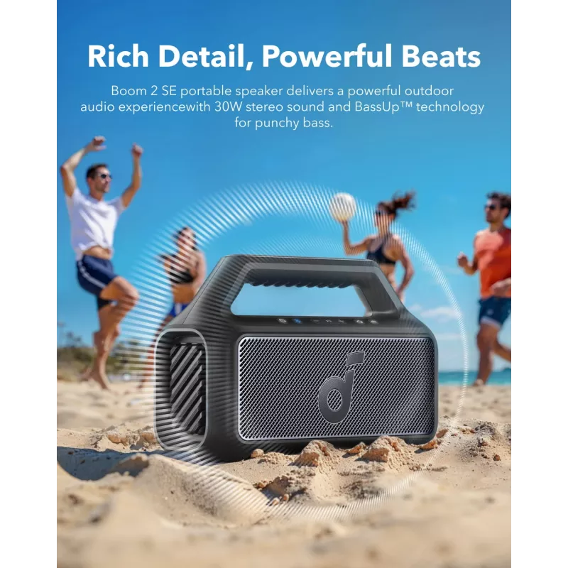 Przenośny głośnik stereo Anker Soundcore Boom 2 SE — 2.0 kanały, 30 W RMS, bezprzewodowy, czarny