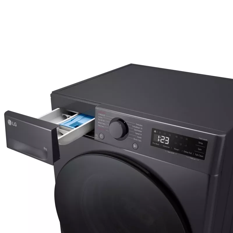 Pralka LG F2WR508S2M — ładowanie od przodu, 8 kg, 1200 obr./min, A efektywność, 60×48 cm, LED, middle Czarny