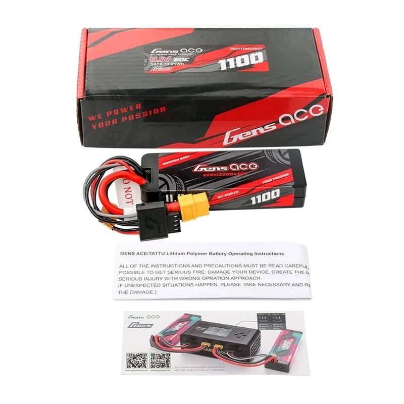 Akumulator LiPo Gens ace G-Tech 1100mAh 11.1V 3S1P 60C GRP-76 Hardcase z wtykiem XT60