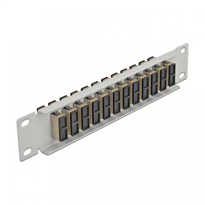 Fiber Optic Patch Panel DeLOCK 10 cali 12 portów SC Duplex Beżowy 1U Szary
