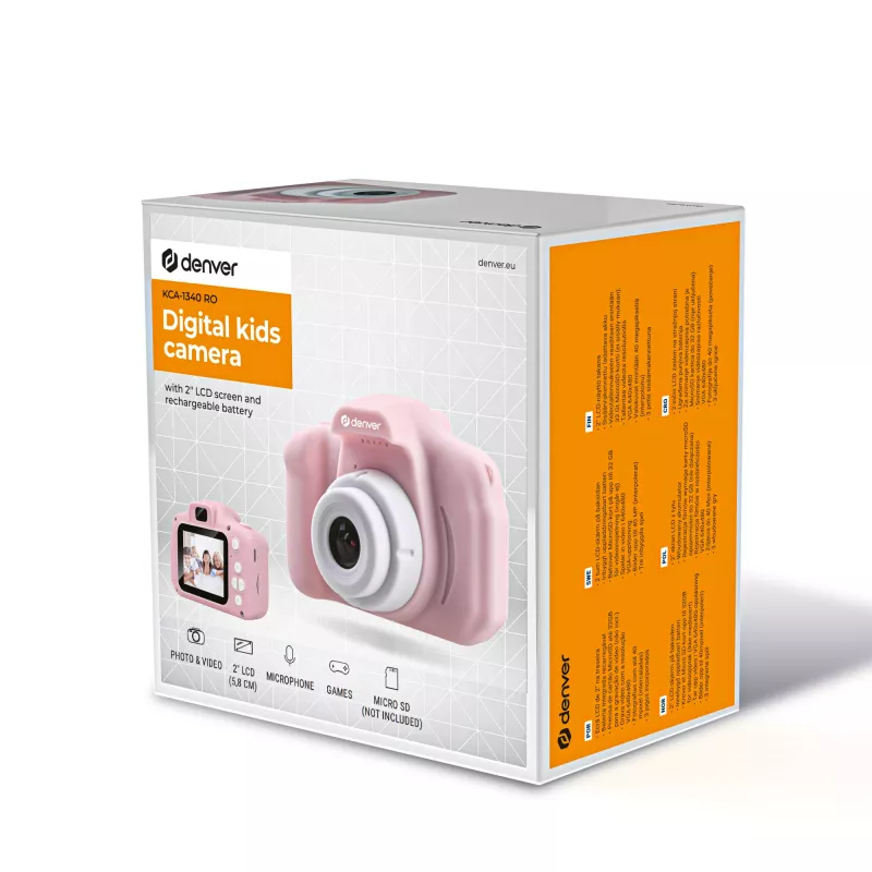 Aparat cyfrowy dla dzieci DENVER KCA-1340RO — kompaktowy, 85 g, różowy