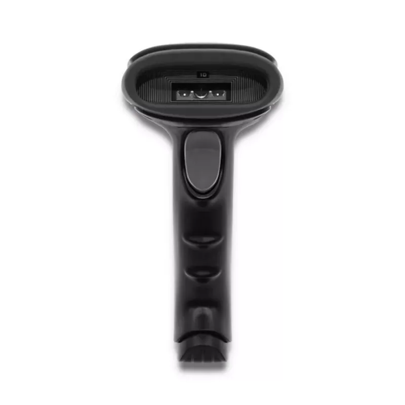 Ręczny czytnik kodów kreskowych QOLTEC 50866 — laserowy skaner 1D, przewodowy USB, zasięg 600 mm, czarny, 161,5×88×77 mm