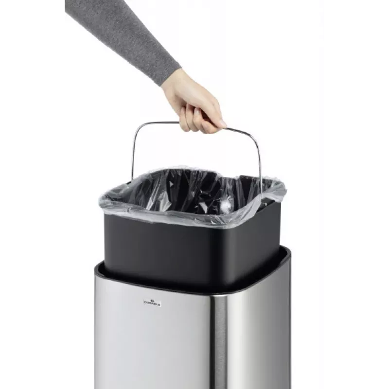 Prostokątny kosz na śmieci Durable NO TOUCH 35 l stal nierdzewna czarny srebrny
