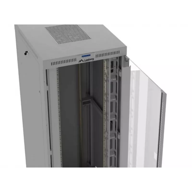 Szafa rack LANBERG FF01-8047-12SL 47U 800x1000 mm szara z przednimi i tylnymi drzwiami szklanymi oraz miejscem na panel LCD