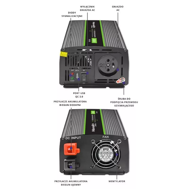Przetwornica samochodowa Qoltec Monolith 2000 W Czarna 24 V