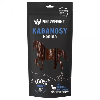 Przysmaki dla psa PAKA ZWIERZAKA Sausages Horse 80 g — gryzaki treningowe dla dorosłych psów, białko 56,7%, tłuszcz 13,9%