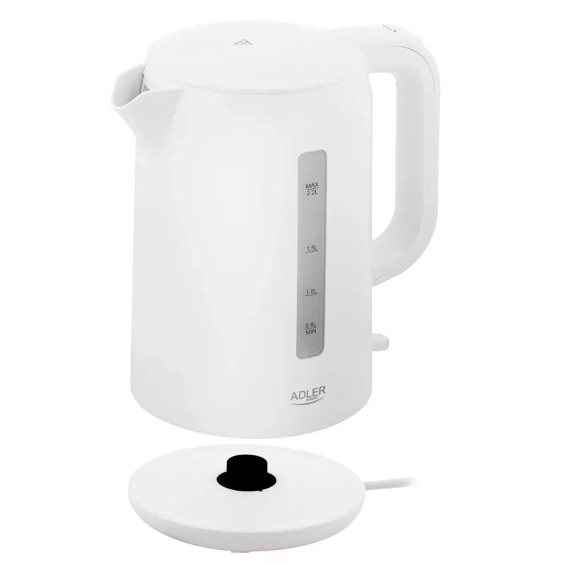 Czajnik Adler AD 1386 | Elektryczny | 1850 W | 2,2 L | Plastik | Obrotowa podstawa 360° | Biały
