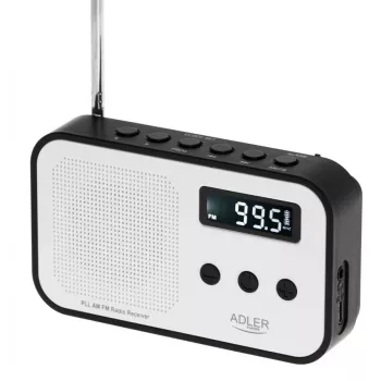 Przenośne radio cyfrowe Adler AD 1907 — AM/FM, tuner cyfrowy, alarm, USB-C, bateria 600 mAh, LCD, 20 ustawień, antena teleskopowa