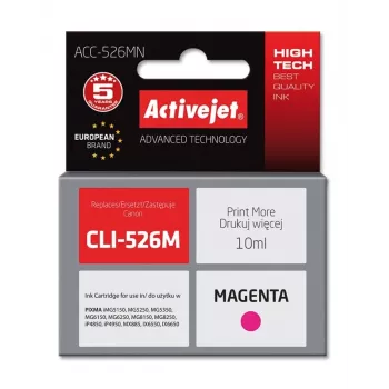 Wkład atramentowy ActiveJet ACC-526MN kompatybilny z Canon, magenta, atrament barwnikowy, 10 ml, wysoka wydajność (XL), pojedyncze opakowanie