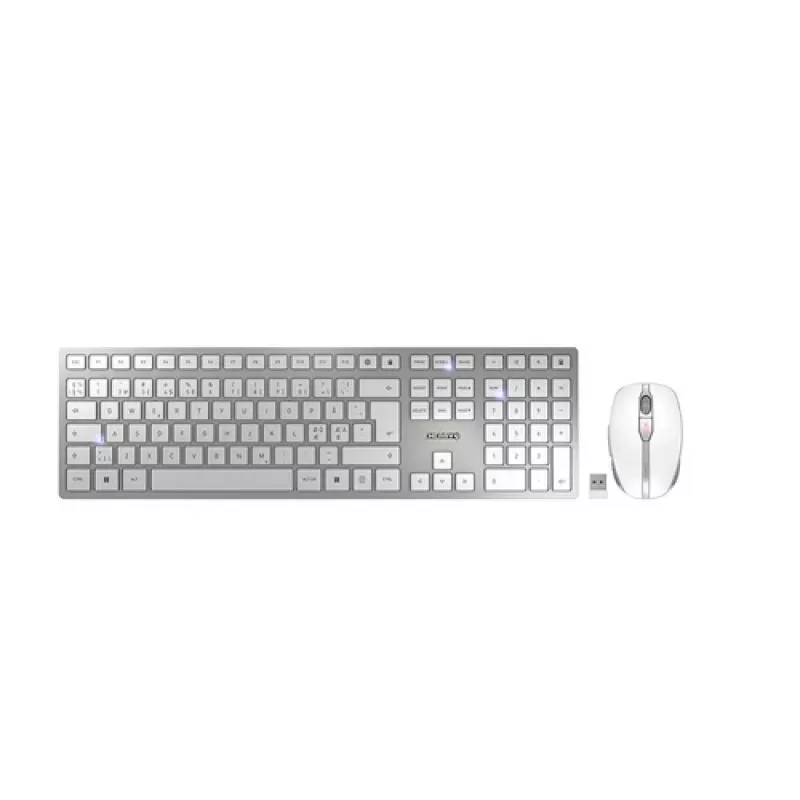 CHERRY DW 9100 cienki klawiatura W zestawie mysz Uniwersalne RF Wireless + Bluetooth Nordic Srebrny