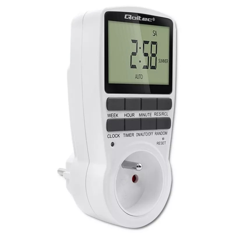 Elektroniczny timer QOLTEC PC0628 z wyświetlaczem LCD, odliczanie 24-godzinne