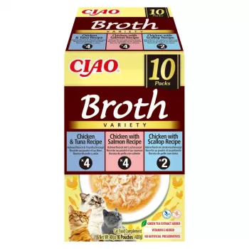 INABA Ciao Broth przysmaki dla kotów, kurczak, ryby i przegrzebki, 10 x 40 g