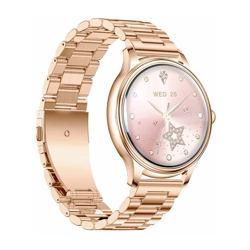 Smartwatch Colmi L28 ze złotą kopertą i złotą bransoletą ze stali nierdzewnej