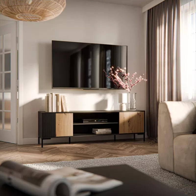 Cama szafka RTV MERCI szafka RTV 180 x 40 x 53.5 cm czarny/dąb artisan