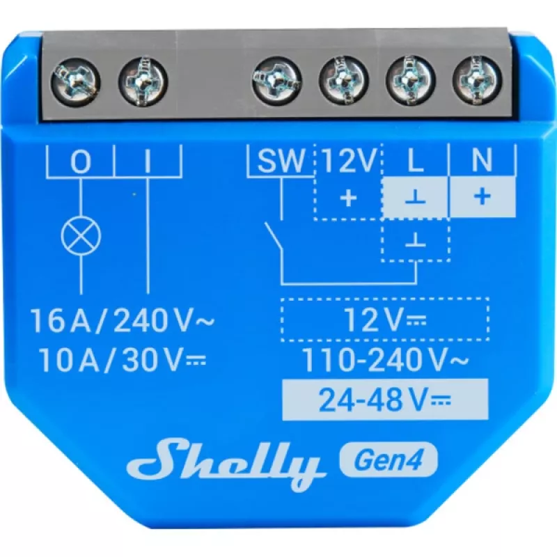 Inteligentny włącznik Shelly 1 Gen4, bezprzewodowy, 240 V AC, Bluetooth 5.0/Wi‑Fi/ZigBee, obudowa z tworzywa sztucznego, 42×16×37 mm, zestaw 2 szt.