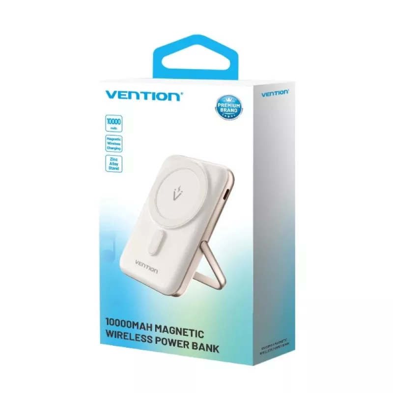 Powerbank Vention 10000mAh Magnetyczny Bezprzewodowy 20W — 10000 mAh, prąd wyjściowy 3 A, USB-C, biały