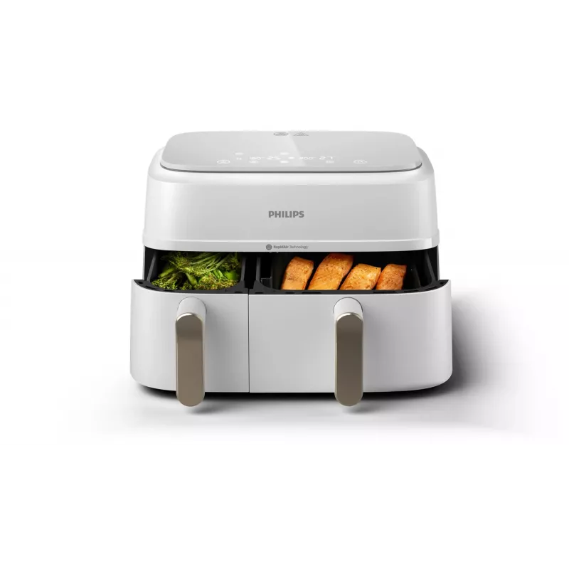 Philips 3000 series NA353/10 frytkownica Podwójna 9 L Wolnostojąca 2750 W Frytkownica na gorące powietrze Srebrny, Biały