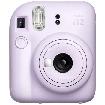 Aparat natychmiastowy Fujifilm Instax Mini 12 fioletowy — zdjęcie 86×54 mm, film 62×46 mm, ogniskowa 60 mm
