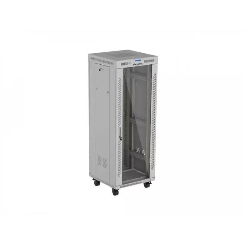 LANBERG 19-calowa 32U stojąca szafa rack 600×600 mm szara z perforowanymi drzwiami i LCD (płaska paczka)