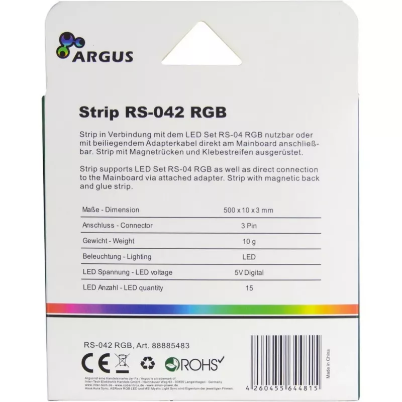 Zestaw oświetlenia obudowy komputera INTER-TECH RS-042 RGB — pasek LED RGB 1000 mm, szerokość 10 mm, czarny