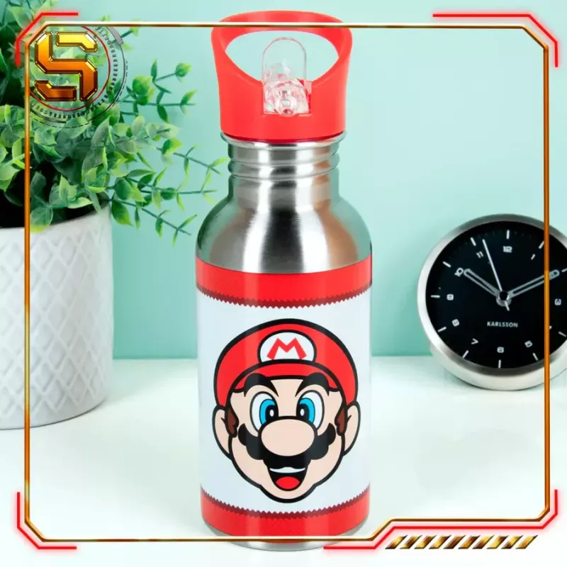 Paladone Super Mario metalowa butelka na wodę ze słomką