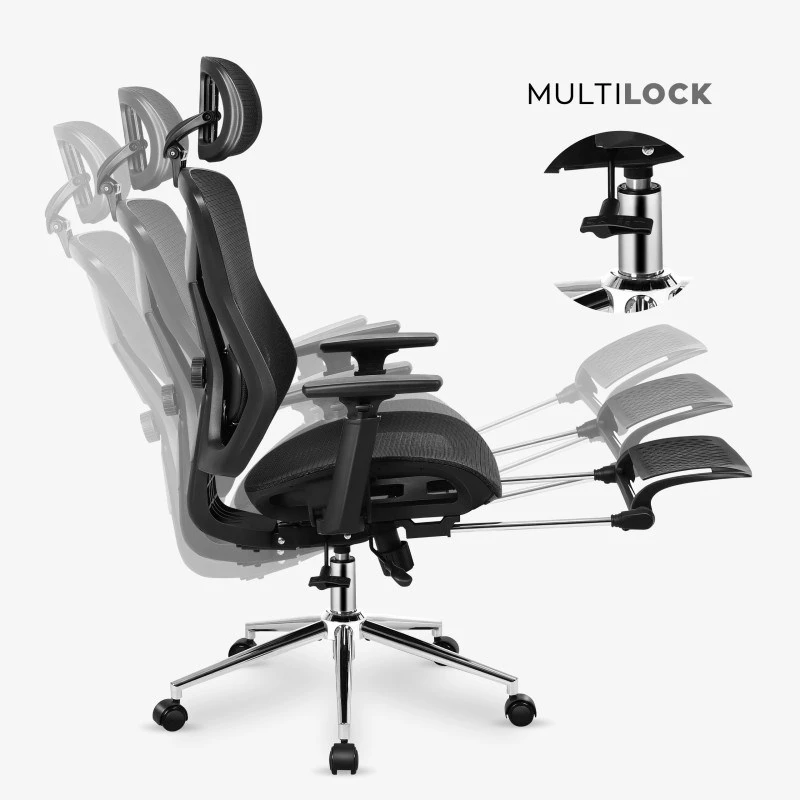 Fotel obrotowy mark adler MA-EXPERT 5.7 — ergonomiczny siatkowy fotel biurowy, regulowana wysokość, zagłówek, podłokietniki, podnóżek, czarny