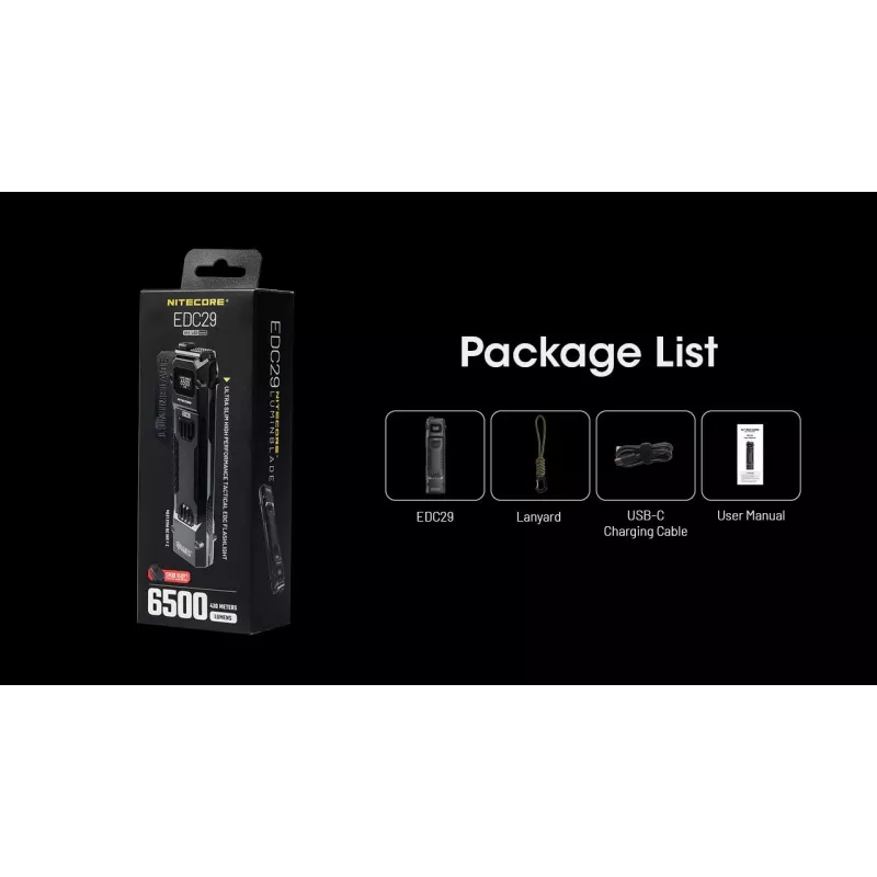 Lampa ręczna Nitecore EDC29 obudowa ze stali nierdzewnej, 2 diody LED, 15–6500 lm, IP54, ładowanie USB