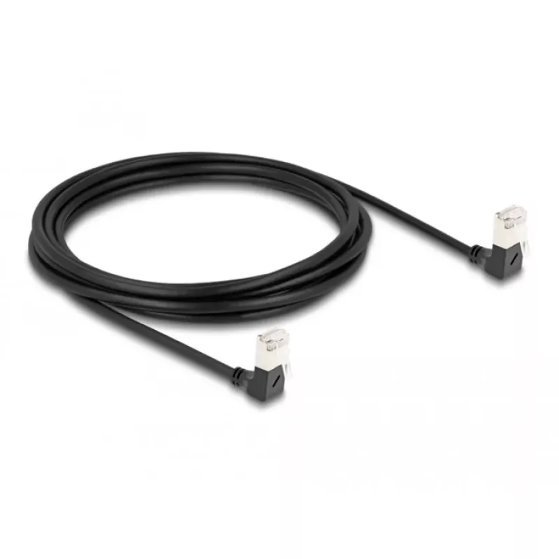 Kabel sieciowy DeLOCK RJ45 Kat.6A S/FTP cienki 90° w dół 3 m czarny