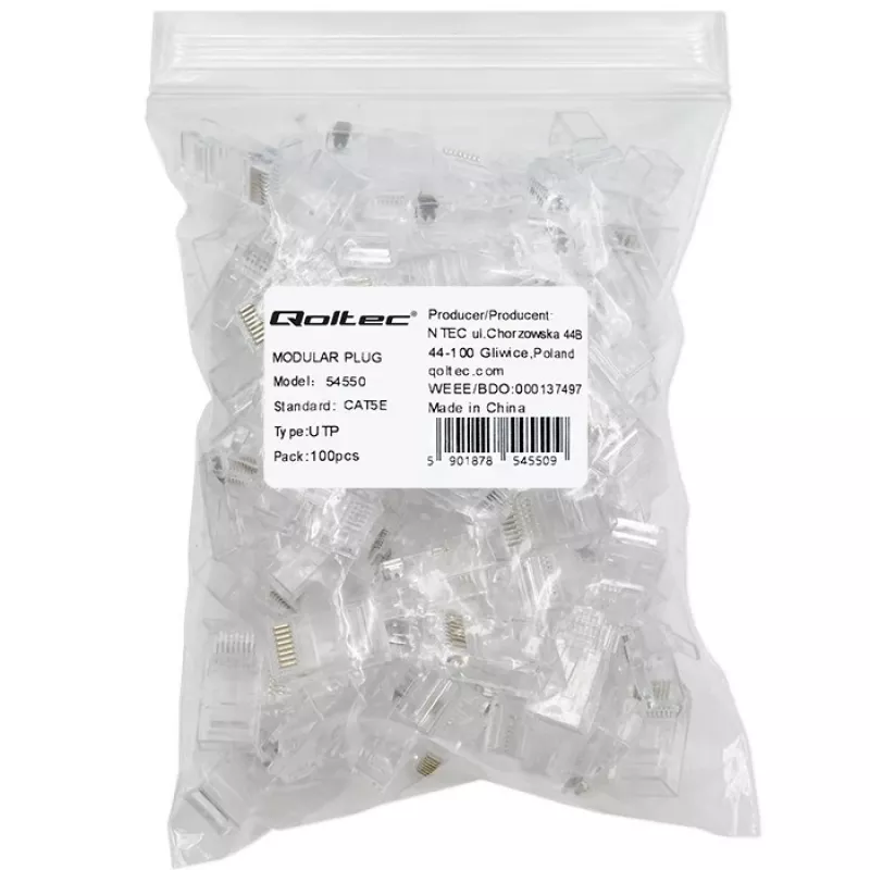 Modularne złącze RJ45 QOLTEC 54550 CAT5e UTP, 100 szt.