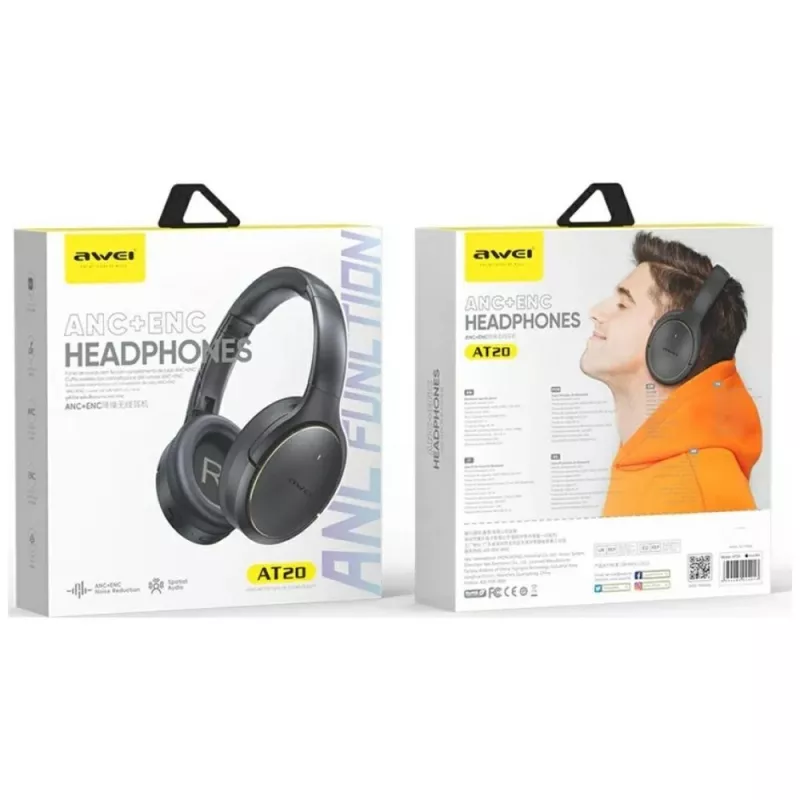 Awei słuchawki Bluetooth AT20 ANC ENC 6.0 — bezprzewodowy zestaw słuchawkowy nauszny z ANC i ENC