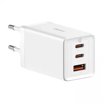 Ładowarka sieciowa Baseus GaN5 Pro 65 W — USB + 2×USB-C (QC3.0, PD3.0) z kablem USB-C 1 m, biała
