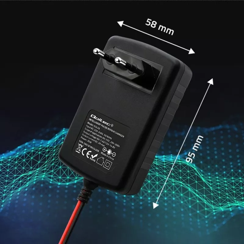 Ładowarka do akumulatorów QOLTEC 52426 do akumulatorów AGM/ŻELOWYCH/STANDARD 6V/12V 2A z wyświetlaczem LED