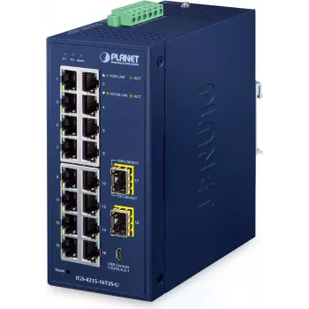 PLANET IP30 Przemysłowy zarządzalny przełącznik L2/L4 16-portowy Gigabit Ethernet (10/100/1000) Niebieski (IGS-4215-16T2S-U)