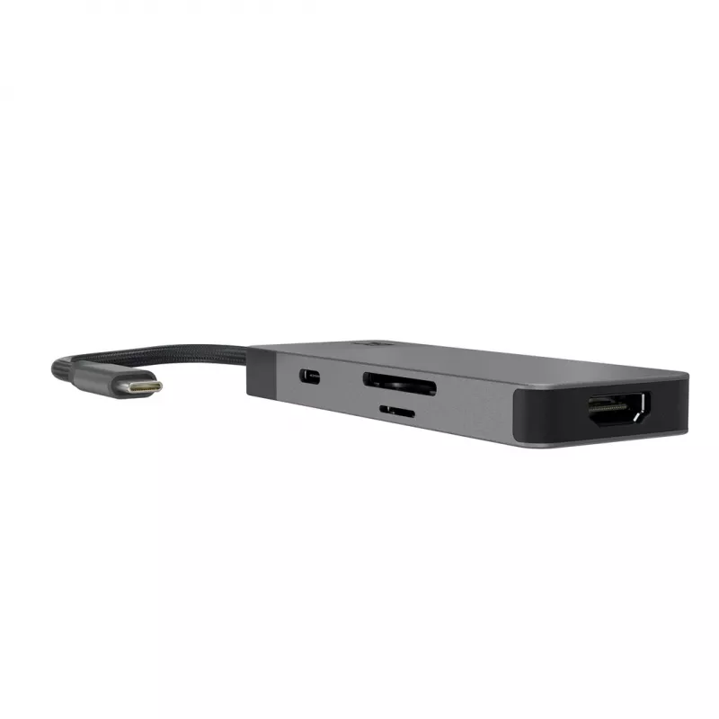 Hub USB Type‑C zielony Cell HUBGC01 — 7 portów: 3×USB‑A 3.2 Gen 1, 1×USB‑C 3.2 Gen 1, HDMI, czytnik microSD+SD — srebrny