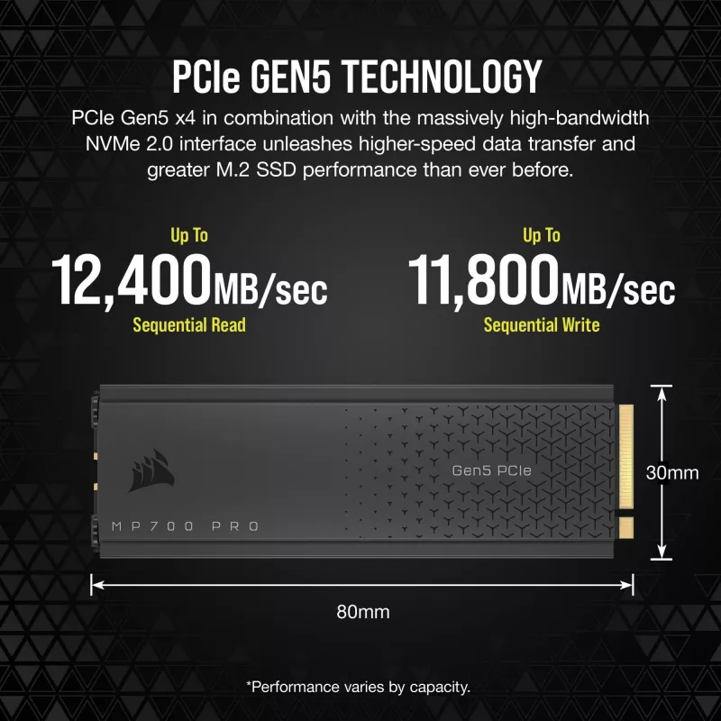 CORSAIR MP700 PRO - SSD - 1TB - wewnętrzny - M.2 2280 - PCI Express 5,0 x4 (NVMe) - 256-Bit-AES (CSSD-F1000GBMP700PRO)