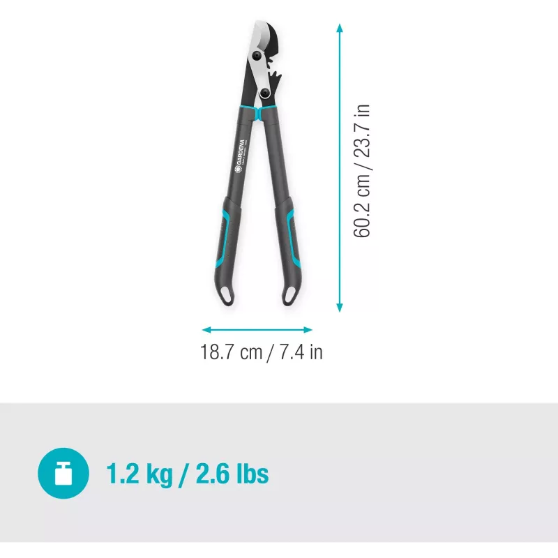 Sekator GARDENA EnergyCut Pro S, rączka 60 cm, szary/turkusowy
