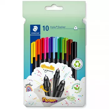 Pisaki finelinerowe Staedtler 334 C10, supercienka końcówka 0,3 mm, 10 kolorów (czarny, niebieski, brązowy, zielony, jasnoniebieski, jasnozielony, pomarańczowy, różowy, czerwony, żółty)