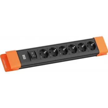 Listwa zasilająca Bachmann CONNECTUS z 6 gniazdami CEE7/3, 1 przełącznikiem, kablem 2,0 m, wtyczką CEE7/7, czarno-pomarańczowa