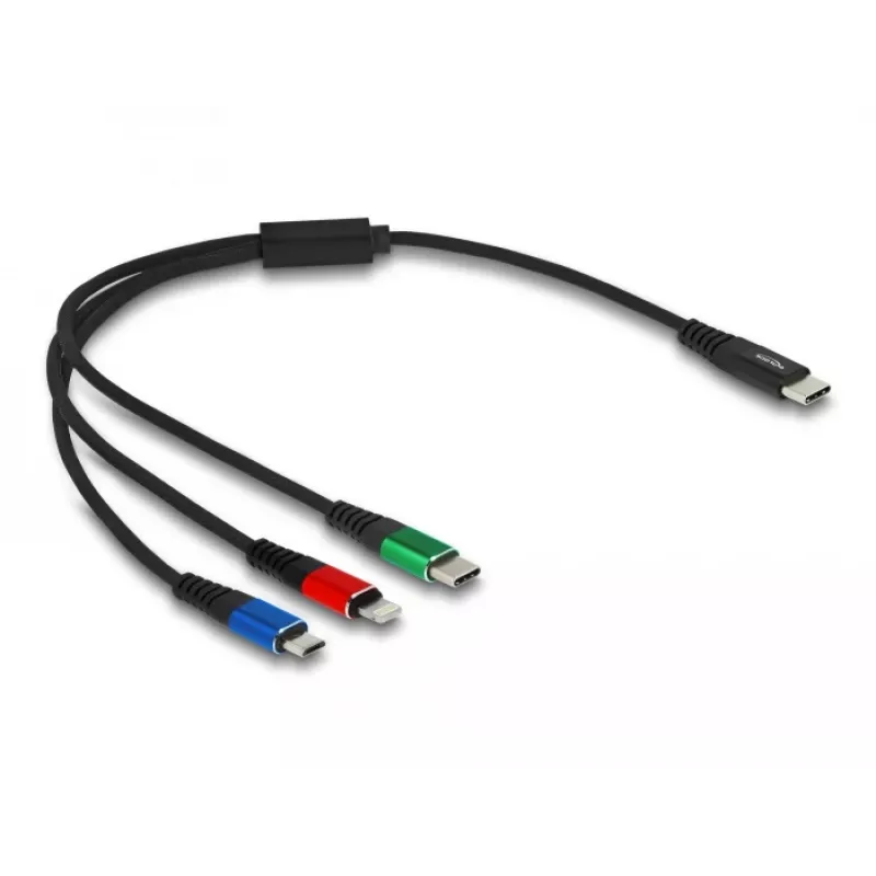 Kabel ładujący DELOCK 3 w 1 USB Type-C Lightning Micro USB 30 cm