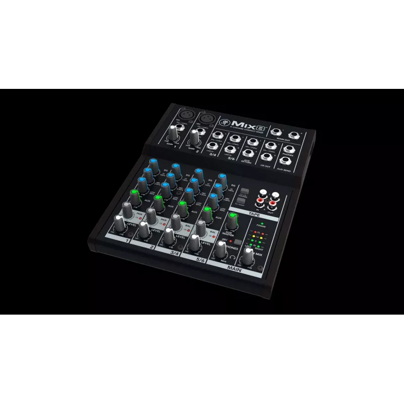 Mikser Mackie Mix8 — 8-kanałowy kompaktowy mikser analogowy, 20–30000 Hz, impedancja wejściowa mikrofonu 3800 Ω, 198×244×53 mm
